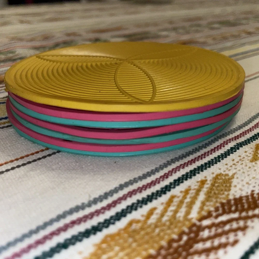 7‎ Vintage Collectible DuPont Neoprene Bright Pastel Rubber Coasters